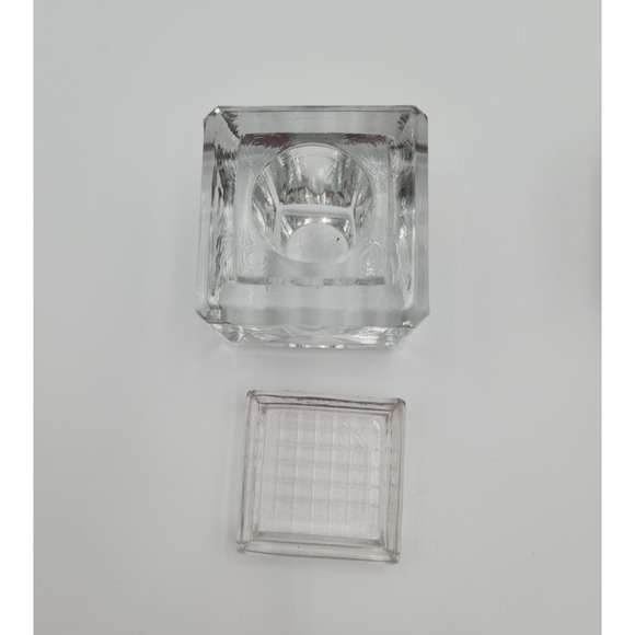 Set of 2 Vintage Glass Inkwells – Art Deco Clear Desk Paperweights, 1 w/ Lid - Picture 3 of 8